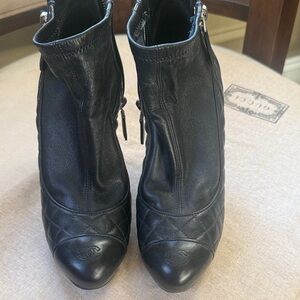 Chanel Black Leather Ankle Boots